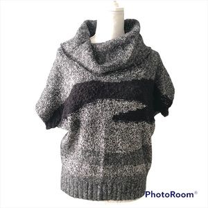 Garnet Hill Cowl Neck Short Sleeve Sweater Black and Gray